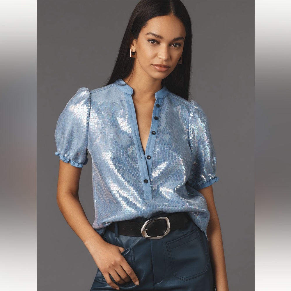 NWT Aly Puff-Sleeve Blouse by Pilcro: Sequin Edition Sz. Small